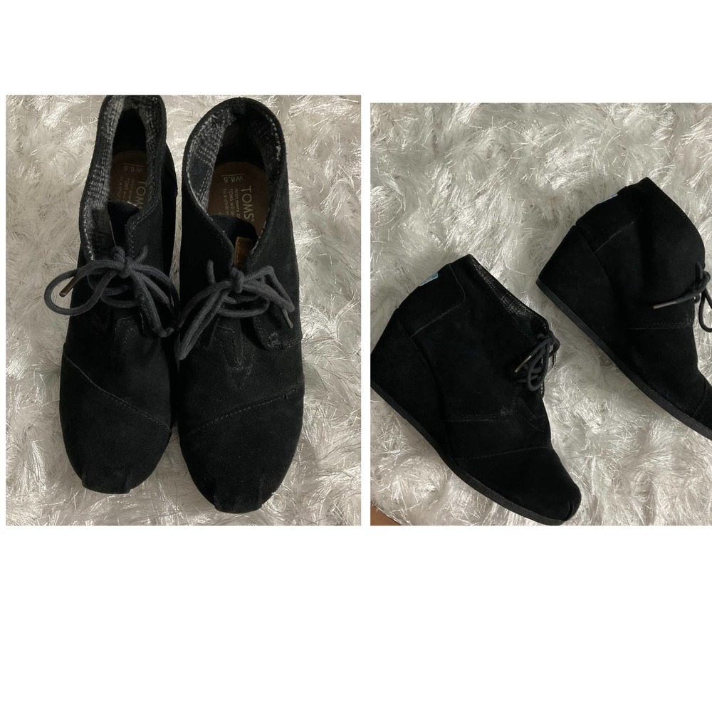 Toms Suede Black Ankle Wedge Boots